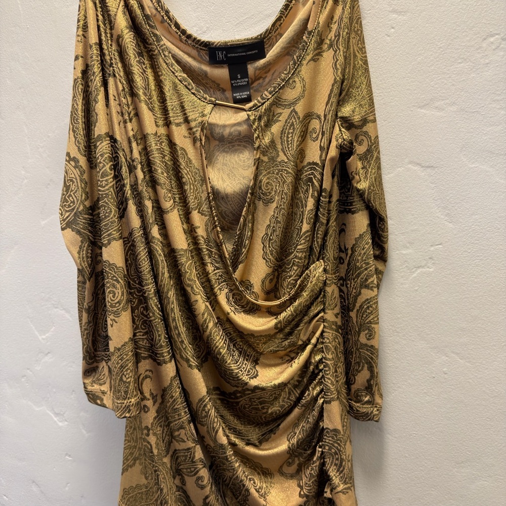 INC International Concepts Gold and Black Patterned Blouse